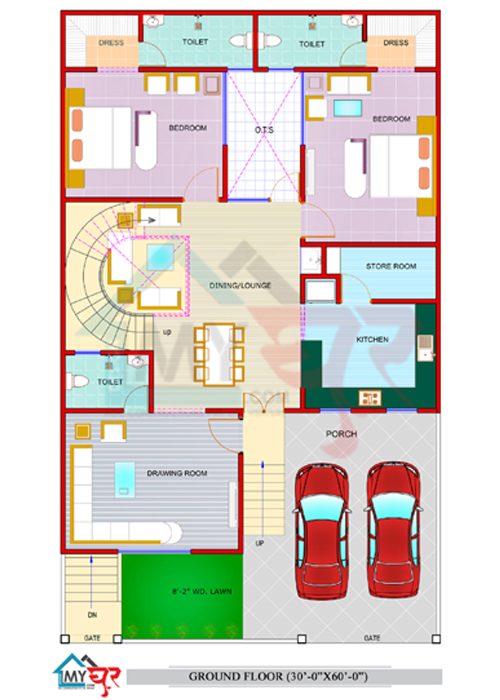 30x60 House Plan North East Facing