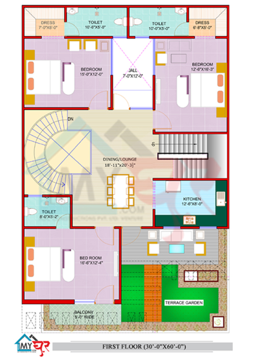 30x60 House Plan, NorthEast Facing