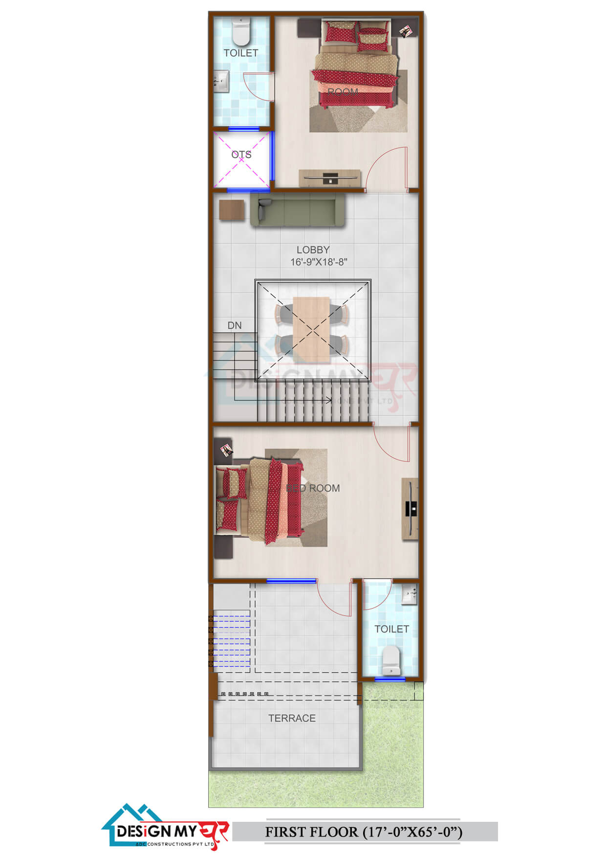 17x65 House Plan North Facing