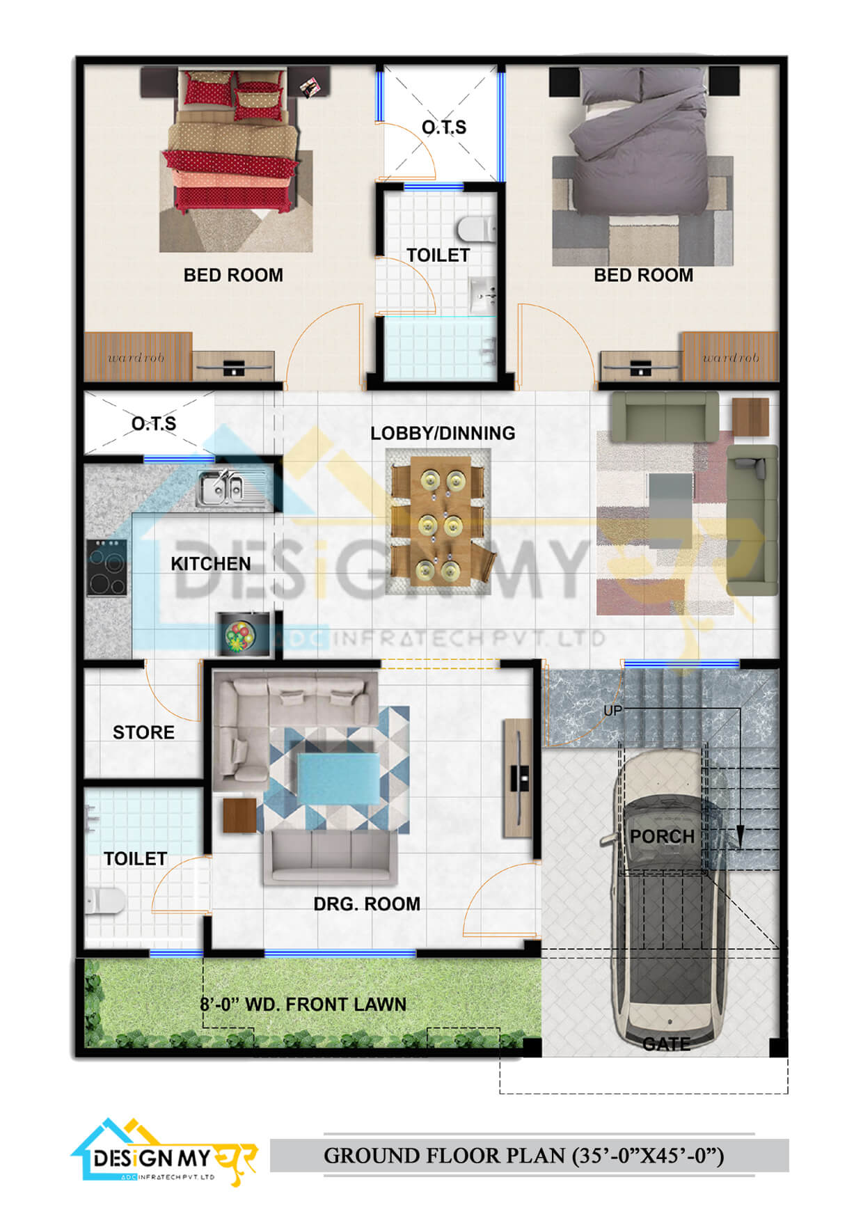 35X45 House Plan,East Facing