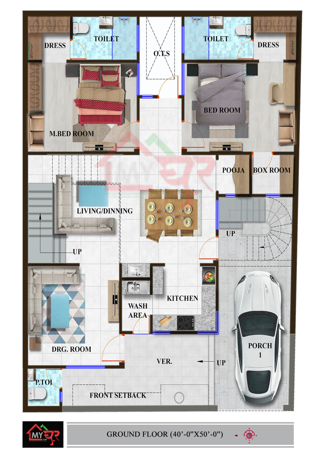 40x50 House Plan East Facing