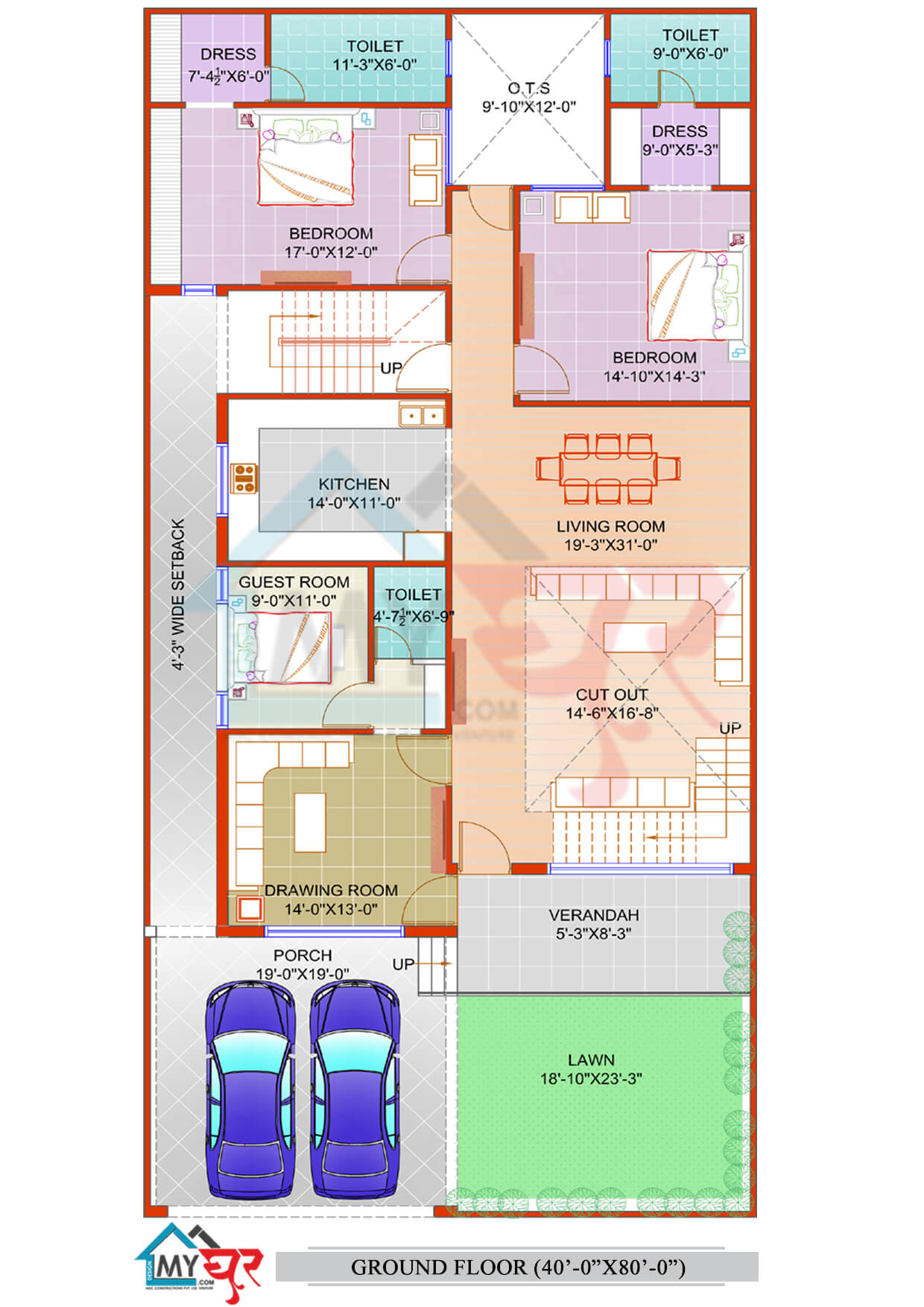 40X80 3200 Sqft Duplex House Plan 2 BHK East Facing Floor Plan With 