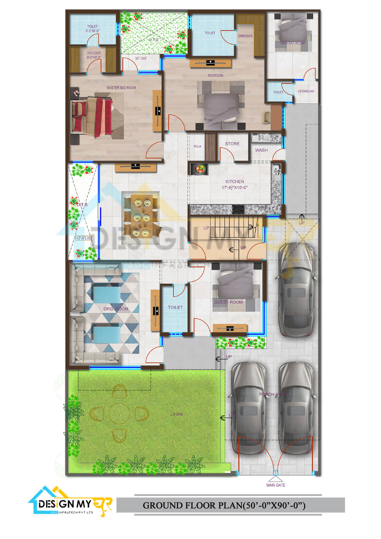 50X90 House Plan East Facing