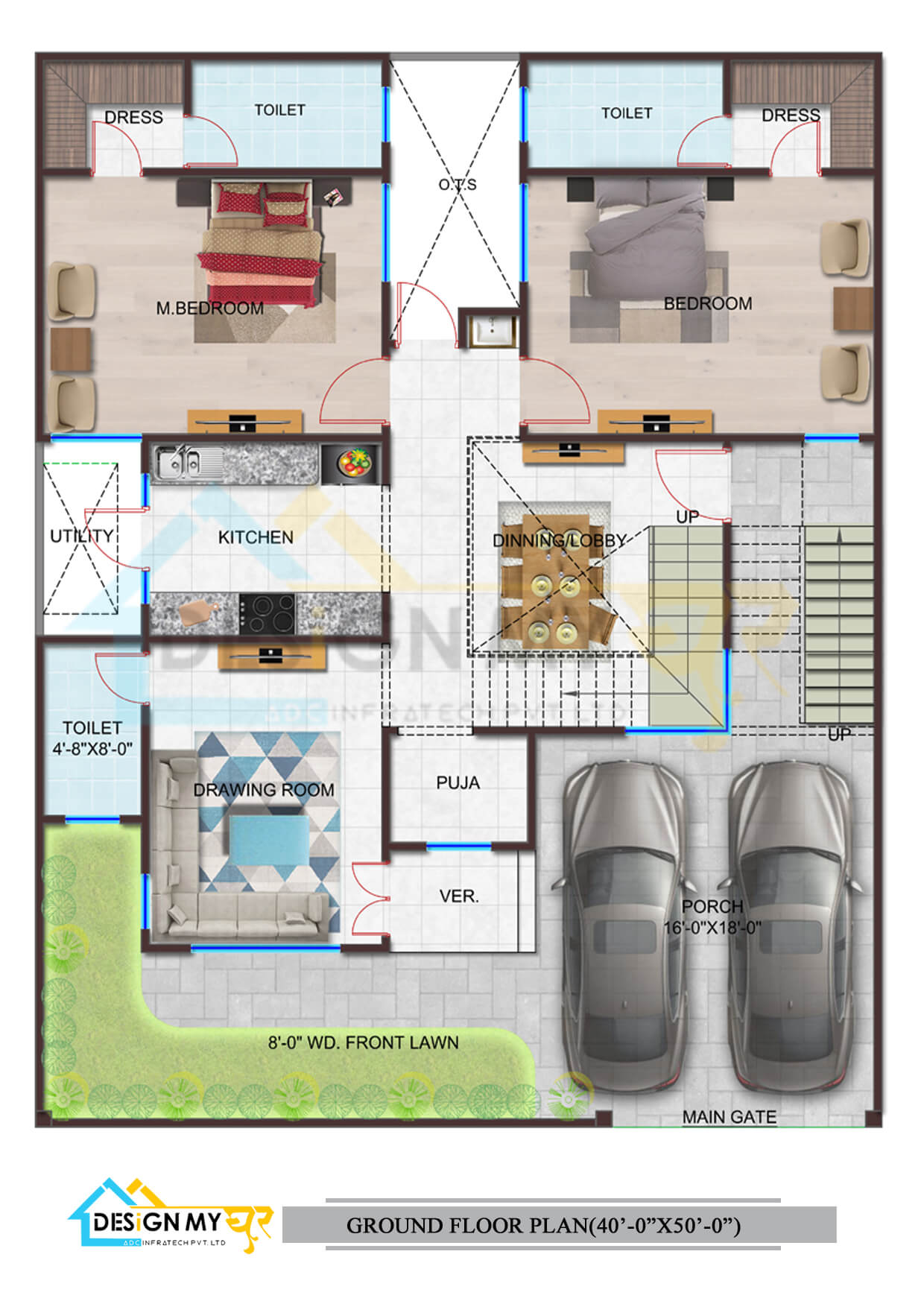 40X50 House Plan East Facing