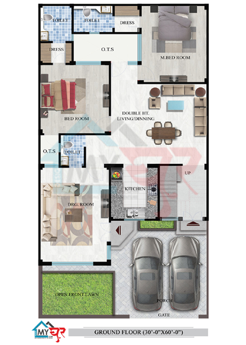 30x60 1800 Sqft Duplex House Plan 2 Bhk South East Facing Floor Plan With Vastu Popular 3d House Plans House Plan South East Facing Lucknow South East Facing