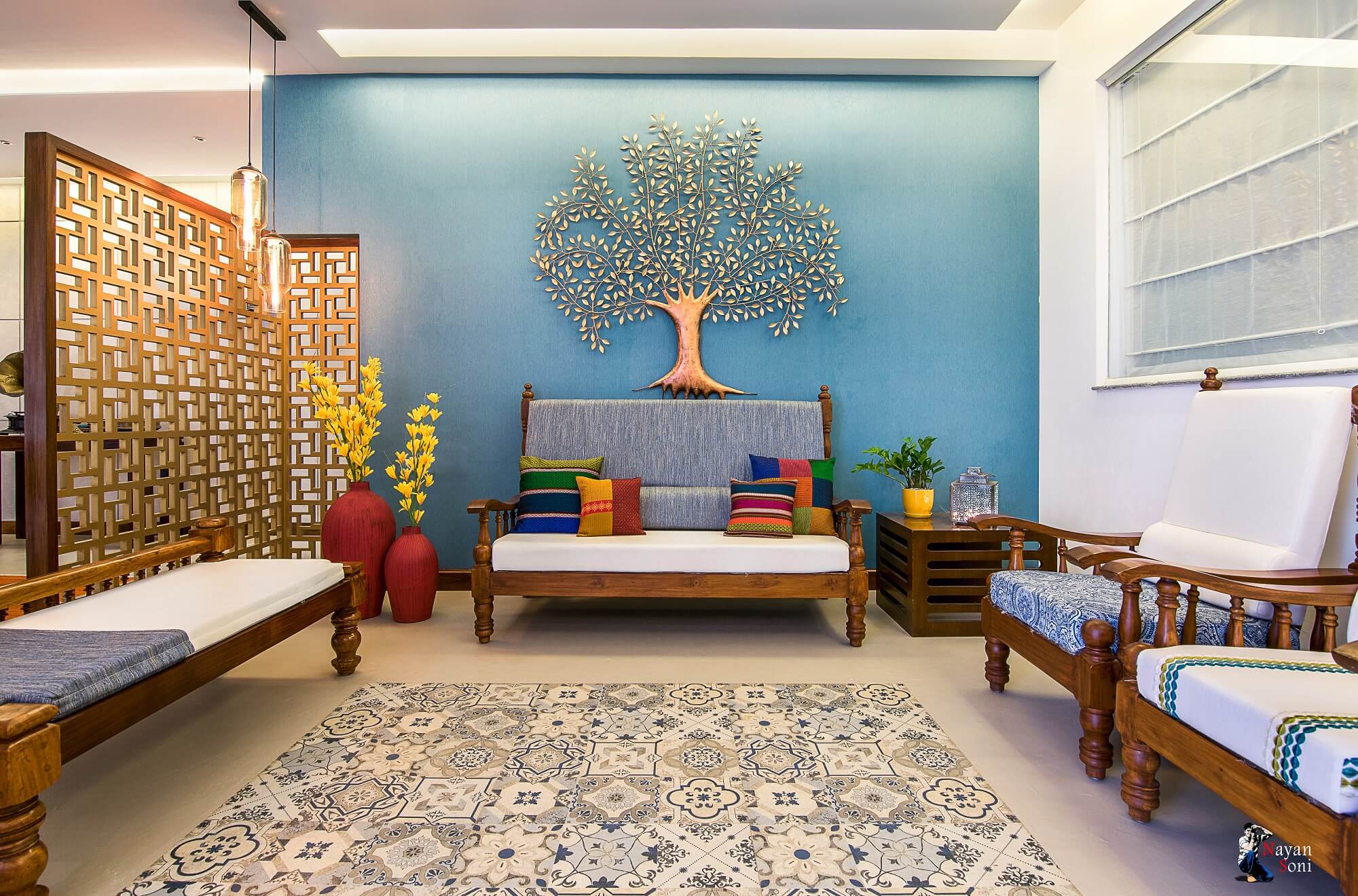indian living room colour combination